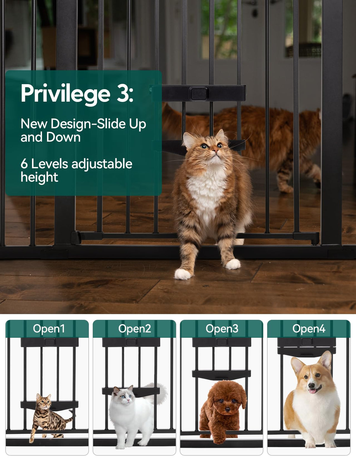 Extra Wide Dog Gate with Cat Door (Black / 29-48" Wide, 30" Tall)
