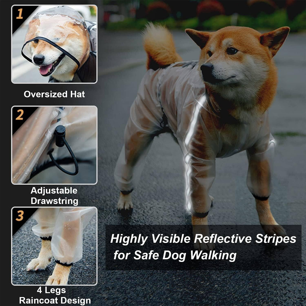 Dog Raincoat Dog Hooded Slicker Poncho (White / M)