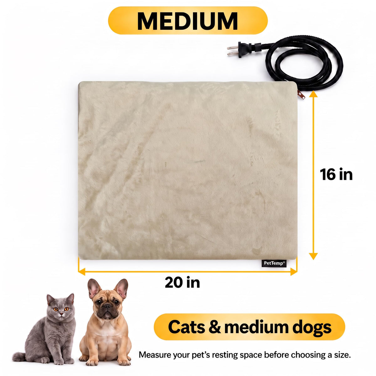 Dog Heating Pad (Beige / Medium: 20" x 16" x 1.6")