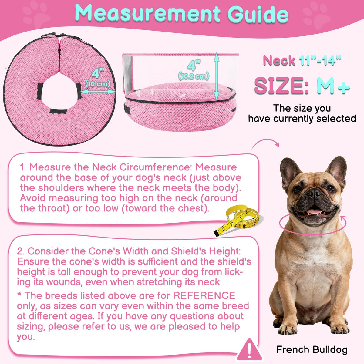 Inflatable Dog Cone with Clear Shield for Added Coverage (Pink / M+ (Neck: 11"-14"))