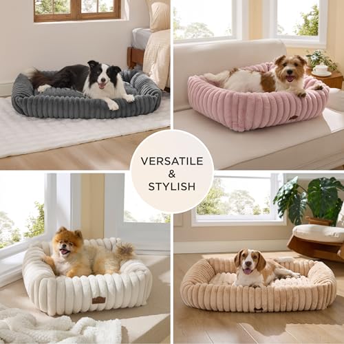 ComfyFleece® Cute Dog Beds Large Sized Dog Washable (36.0"L x 27.0"W x 8.0"Th / Cream)
