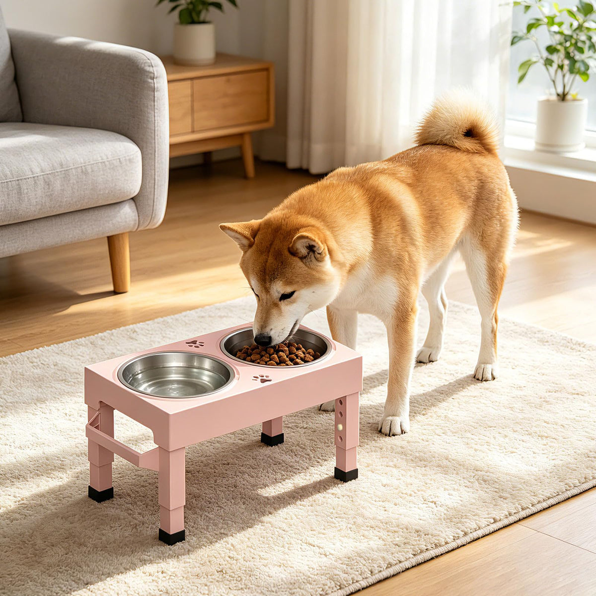 Elevated Dog Bowls Stand Large Breed (Pink)
