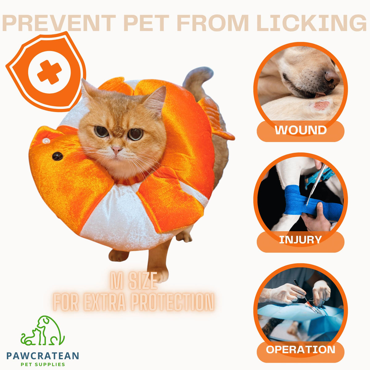 Adjustable Comfy Flower Style Elizabeth Collar for Cats Puppies Soft Recovery Cone Pet Protective Neck Collar (Orange Fish (Open Ring) / Medium)