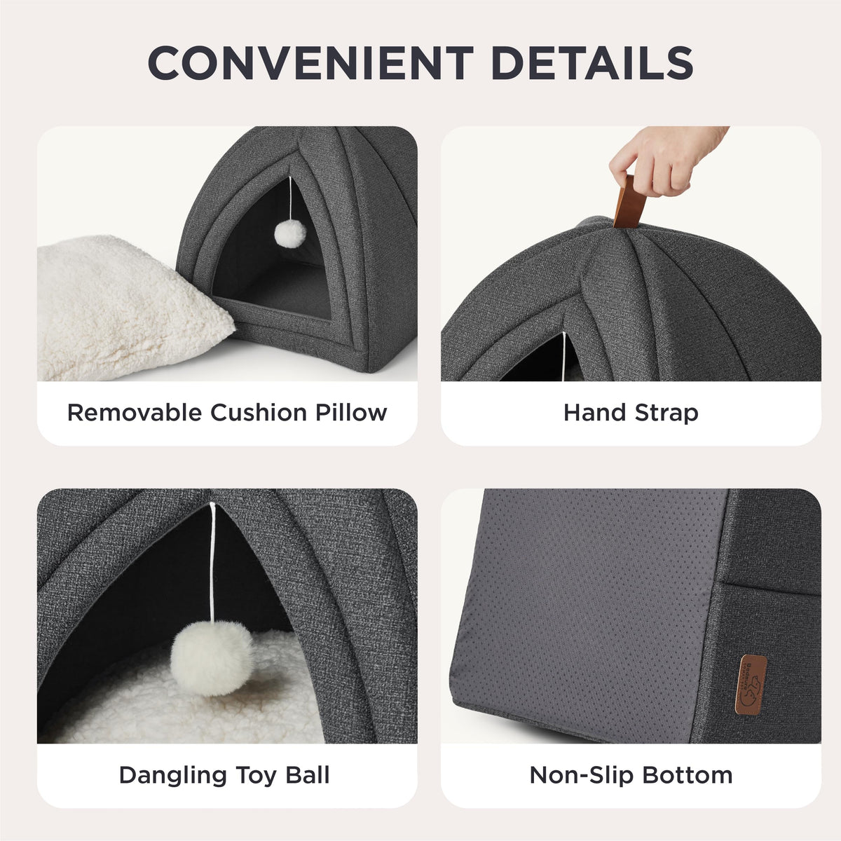 2in1 Cat Beds for Indoor Cats Cave for Kitten with Washable Pillow (M(16x16x16) / Dark Grey)