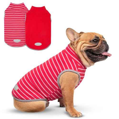 2 Pack Fleece Dog Sweater Pullover Lightweight Reflective Jacket (Small / Red & Red Stripes)
