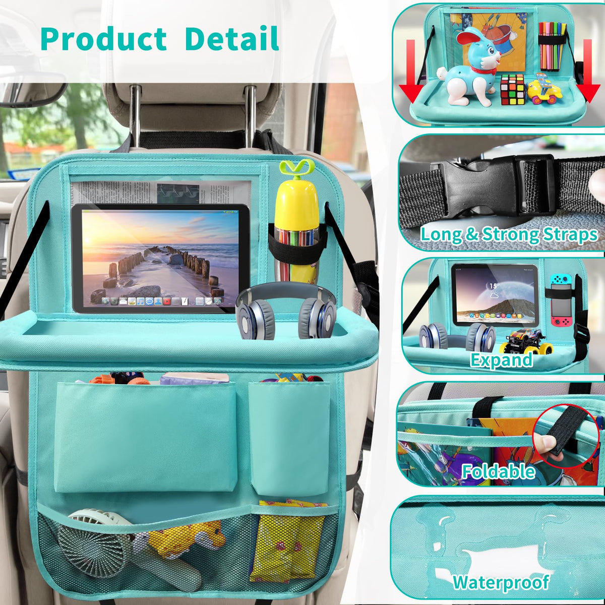 Backseat Car Organizer with Tablet Holder (2Pack / Blue)