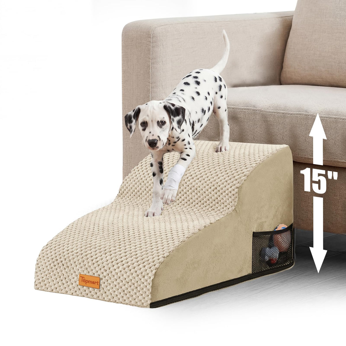 High Density Extended Foam Dog Ramp&Steps 2 Tiers (Beige / 21.7*15.7*11.8)
