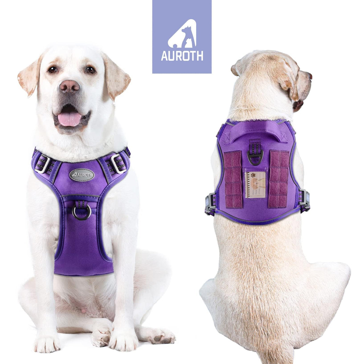 Tactical Dog Harness Medium Sized Dog No Pull Adjustable Dog Vest (Purple / M(Neck:16-22",Chest:22-33"),35-50 lbs)