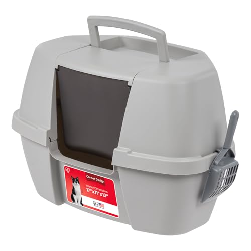 Large Corner Cat Litter Box (Corner Enclosed / Gray)
