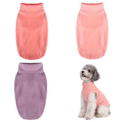 3 Pack Fleece Dog Sweaters for Small Dogs (Rose+Lt Purple+Pink / X-Small)