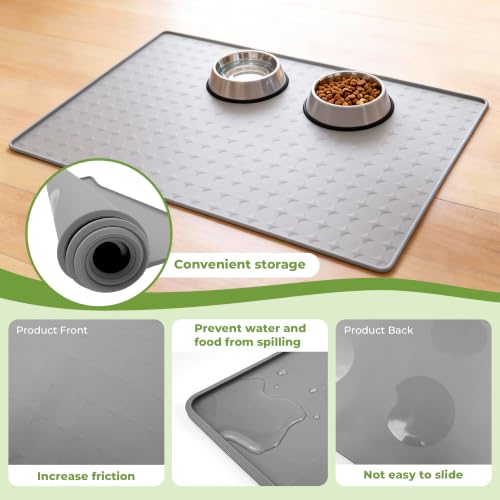 Extra Large 34x22 Inch Machine Washable Silicone Pet Food Mat (grey / 34*22)