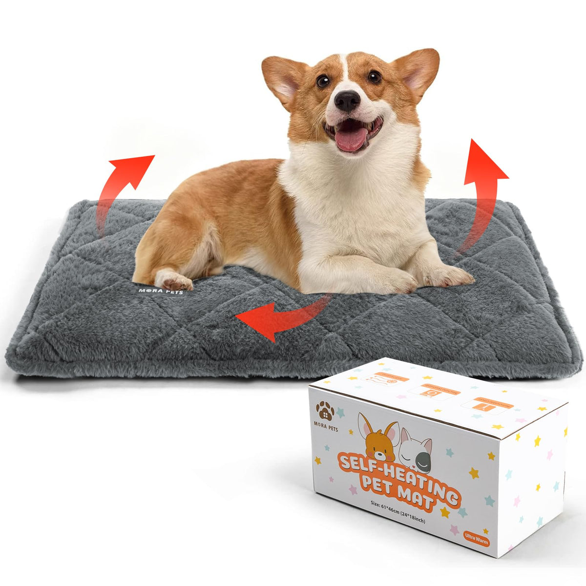 Self Heating Cat Bed (Fur Grey / 30"L x 21"W x 2"Th)