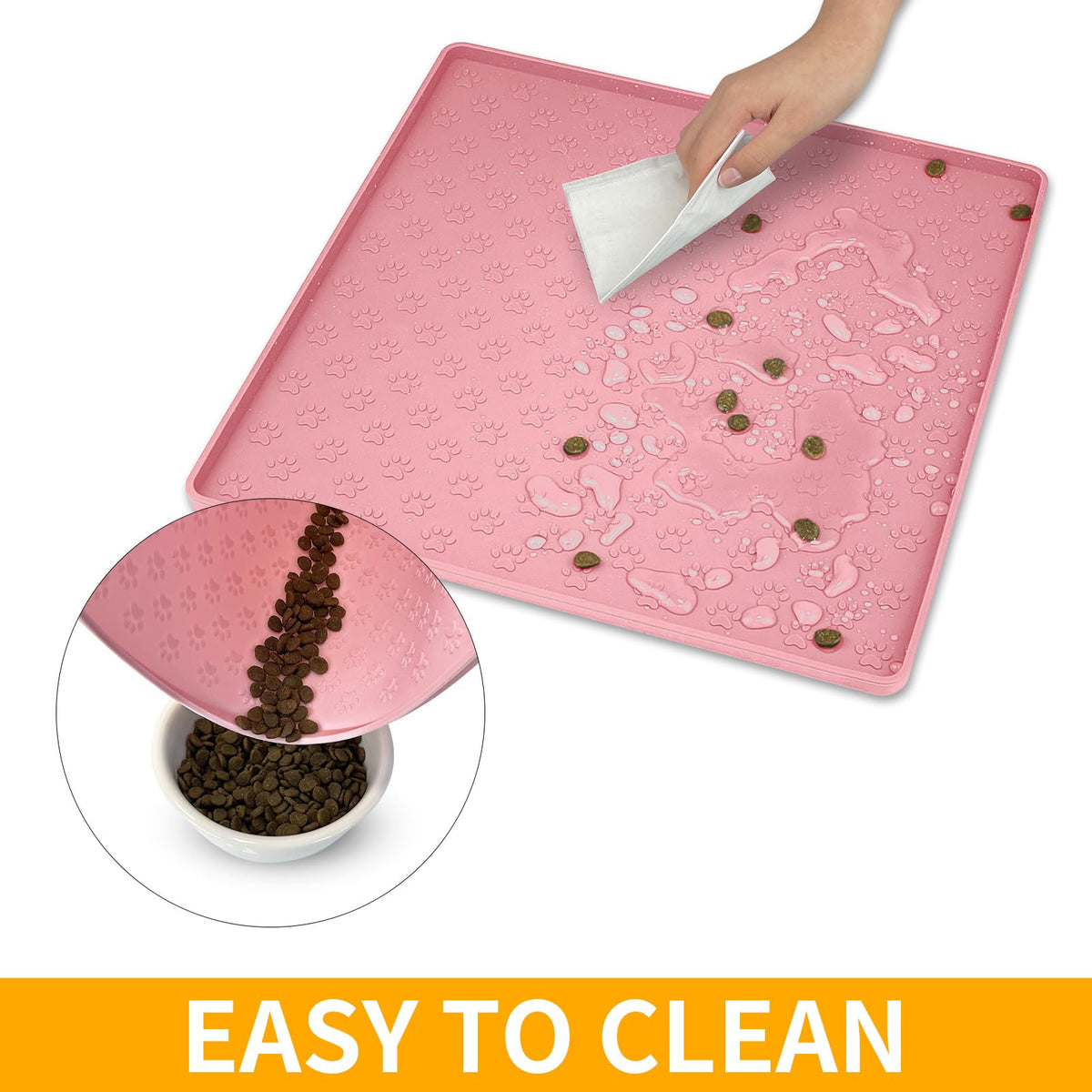 Pet Placemat for Dog and Cat (11.8"L x 11.8"W / Pink)