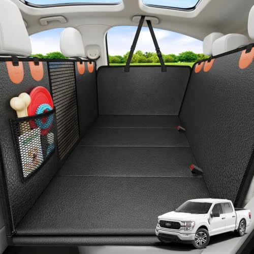 PU Leather Hard Bottom Dog Seat Cover for Full (Black - Orange / XL - for Full Size Crew Cab Trucks)