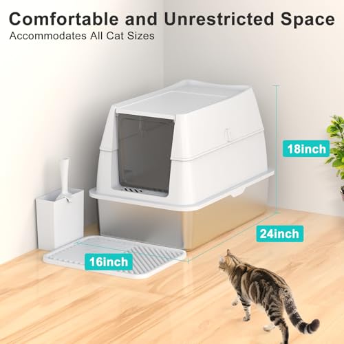 Stainless Steel Litter Box with Lid (White / X-Large)