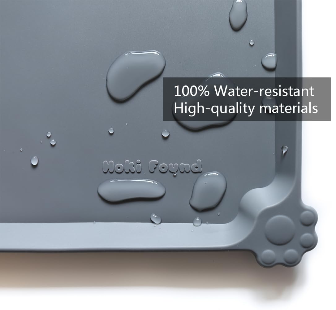 X Large Silicone Non Slip Pet Dog Cat Bowl Mats (28"L x 20"W / Gray)