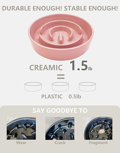 Ceramic Slow Feeder Dog Bowls (Pink / 6 Inches)