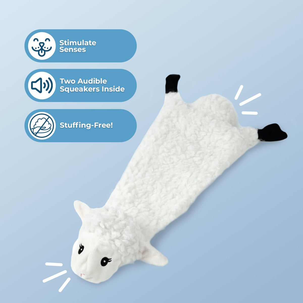 2-in-1 Stuffless Squeaky Dog Toy - Sheep, Large (Grey/Sheep / Large)