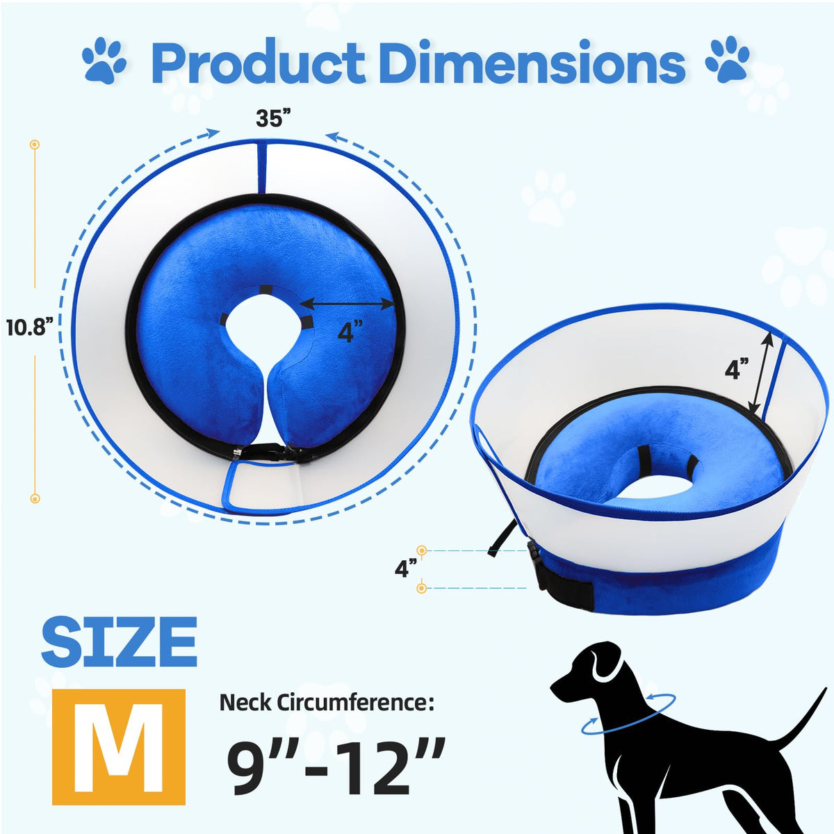 Inflatable Dog Cone Collar (M (Neck: 9-12") / Blue)