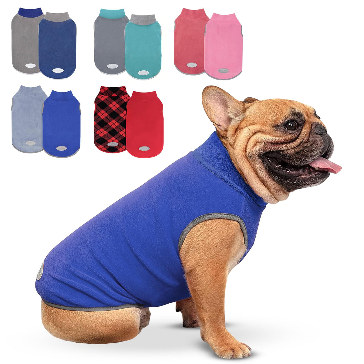 2 Pack Fleece Dog Sweater Pullover Lightweight Reflective Jacket (Large / Blue & Mist Blue)