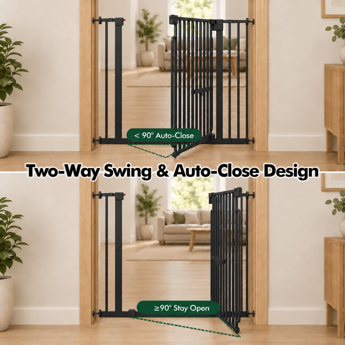 Pet Gate with Cat Door (Black / 29.5-37"Wide,30"Tall)