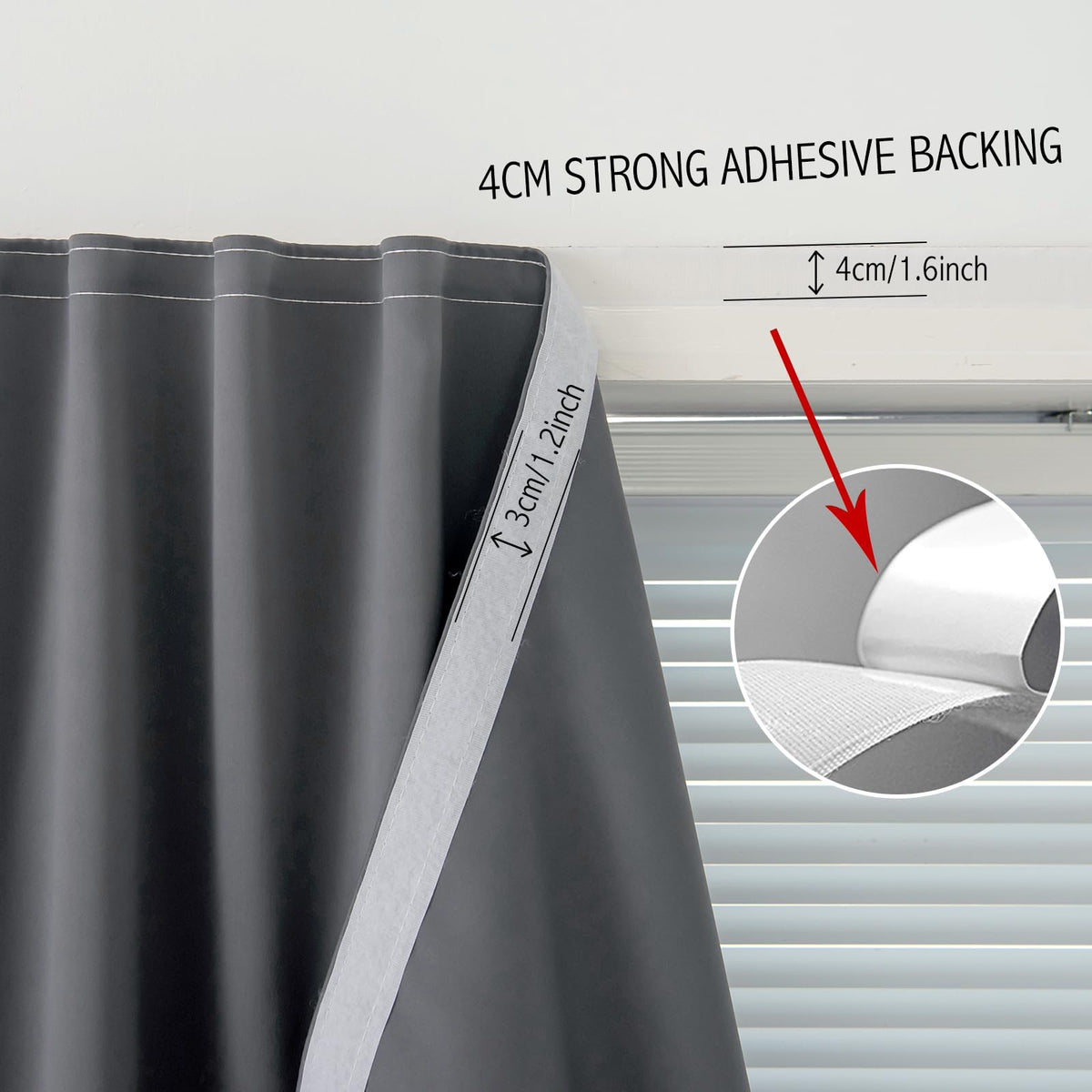 Magic Tape Stick On Curtains Window Shades Pull Down Blackout Window Cover Blackout Curtains for Bedroom No Drillng Self Adhesive Curtains No Rod Small Window (47"W x 71"L (Pack of 2) / Grey)
