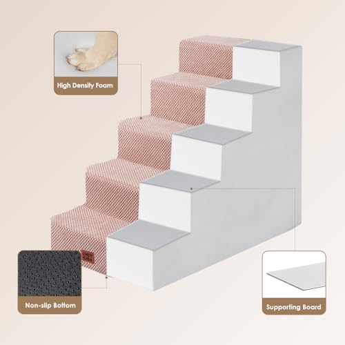Dog Stairs for High Bed 25" H (Pink / Extra Wide 17.7" x 35" x 25")