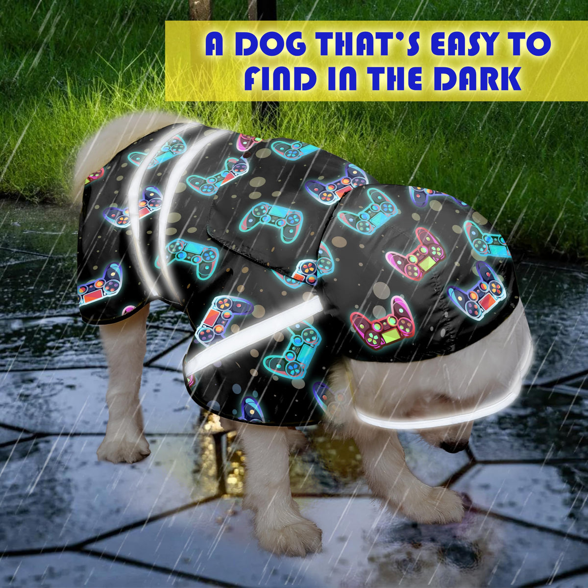 Dog Raincoat Adjustable Rain Jacket with Hooded Double Layer for Large Medium Small Dogs Puppies (Game Black / Medium)