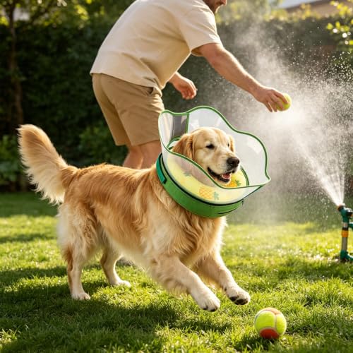2-in-1 Inflatable Elizabeth Collar for Large Dogs After Surgery, Soft Dog Donut Collar Waterproof, Machine Washable, Portable Dog Cone with Removable Protective Shield(Yellow Pineapple, Large) (Yellow Pineapple / L (Neck 12.5"-15"))