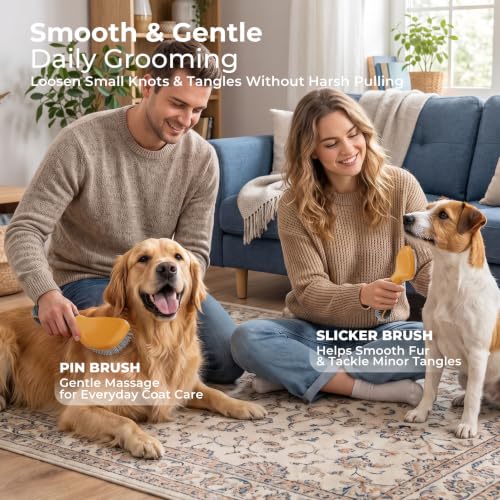 Deshedding Dog Brush & Undercoat Rake Grooming Kit for Dogs&Cats