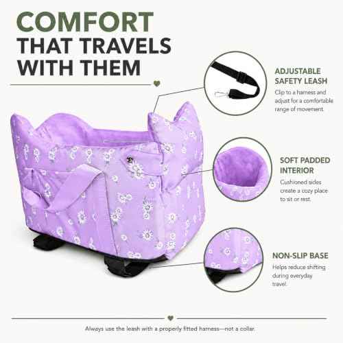 Center Console Small Dog Car Seat Portable Puppy Booster Armrest Carseat (Purple)