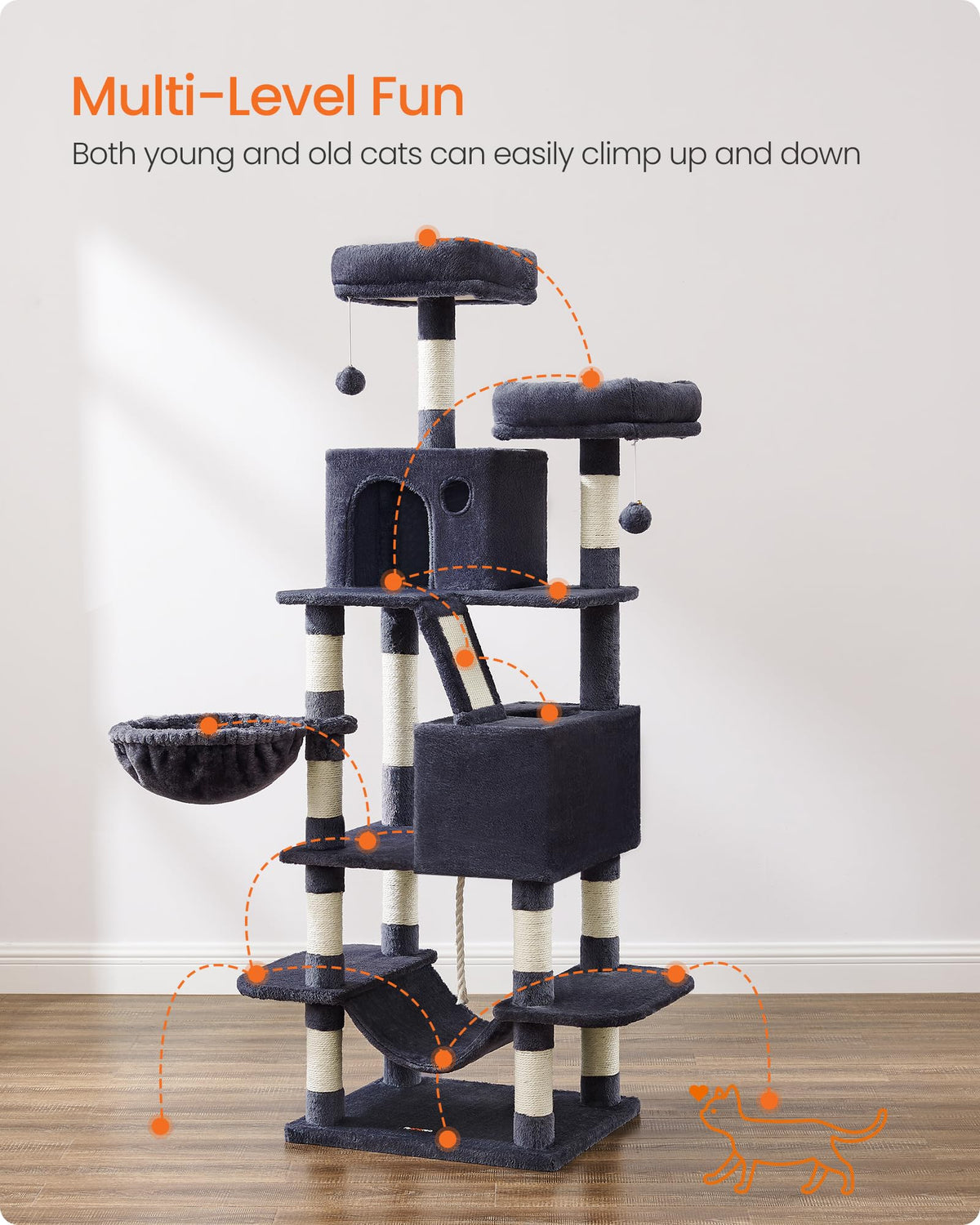 Cat Tree 66.1 (Smoky Gray / L (21.7"L x 17.7"W x 66.1"H))