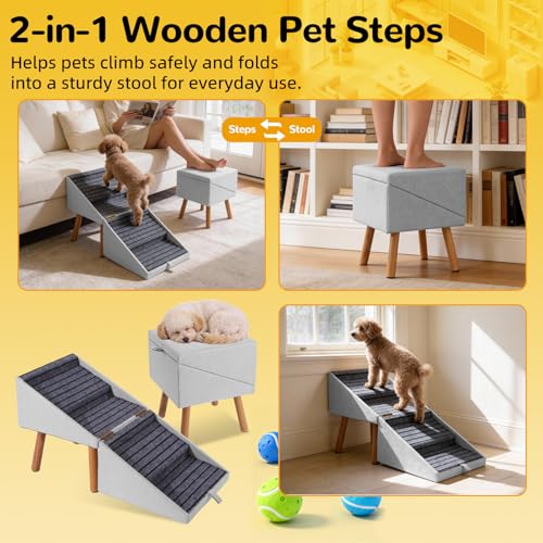 Dog Steps for Couch Foldable Dog Stairs for Small Dogs (Light Grey / XL(17.13”H))