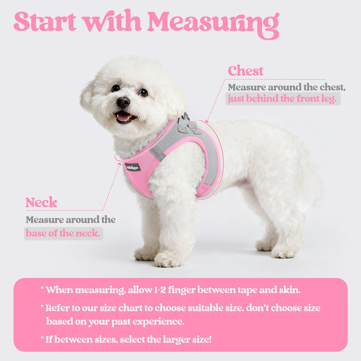 Dog Harness Small Sized and Leash Set (Light Pink & Gray / Xs (chest: 13.3 - 15.5"))