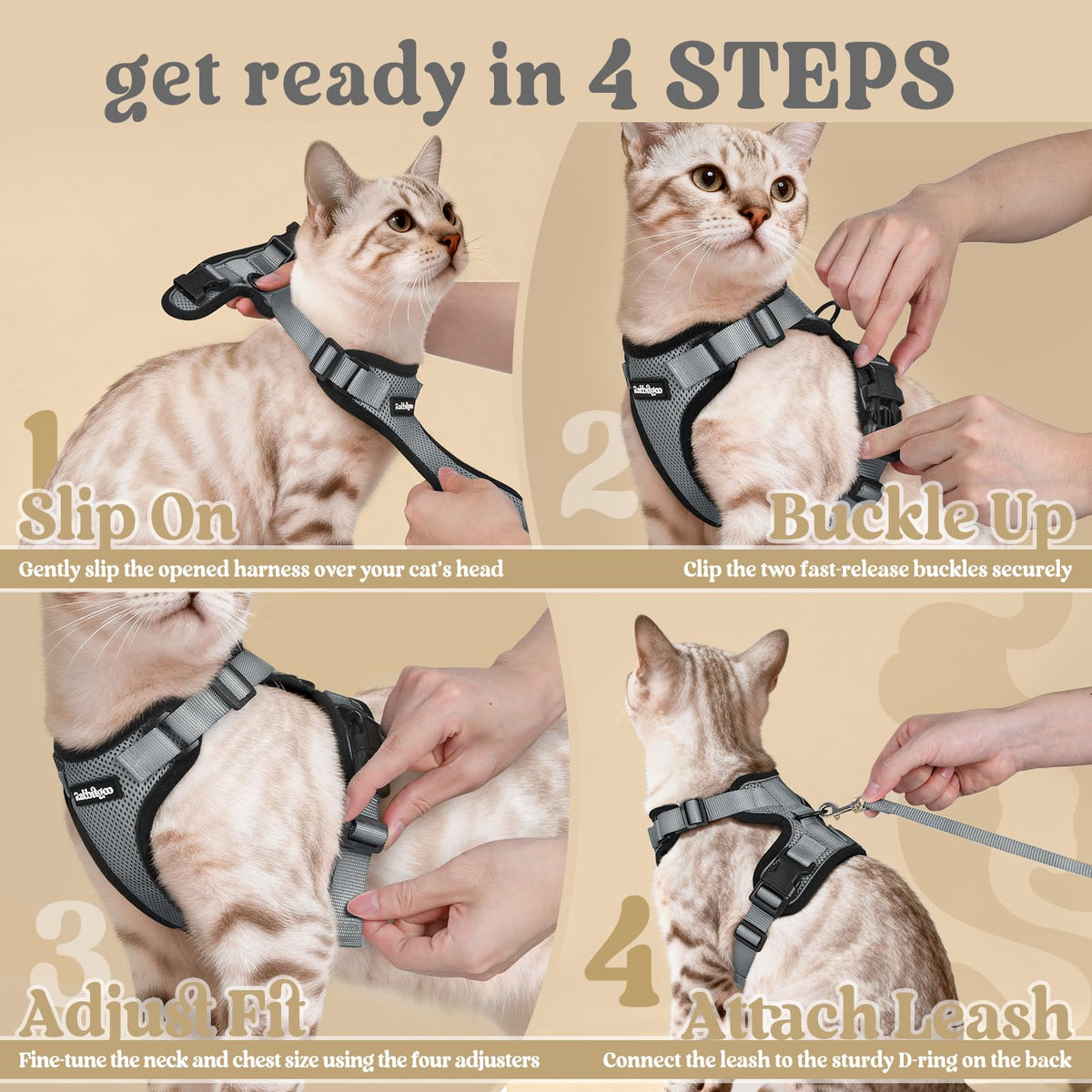Cat Harness and Leash Set (Xs / Grey)
