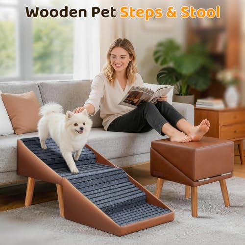 Dog Stairs for Small Dogs (Brown / 17in Couch)