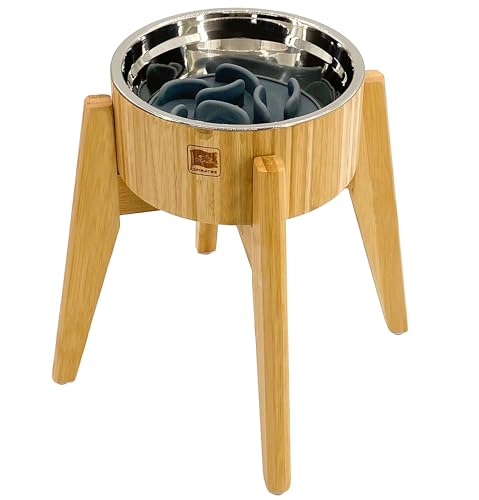 Slow Feeder Dog Bowl for Large Dogs (Height: 12", Slow Feeder Bowl: 8" / Bamboo-SF12)