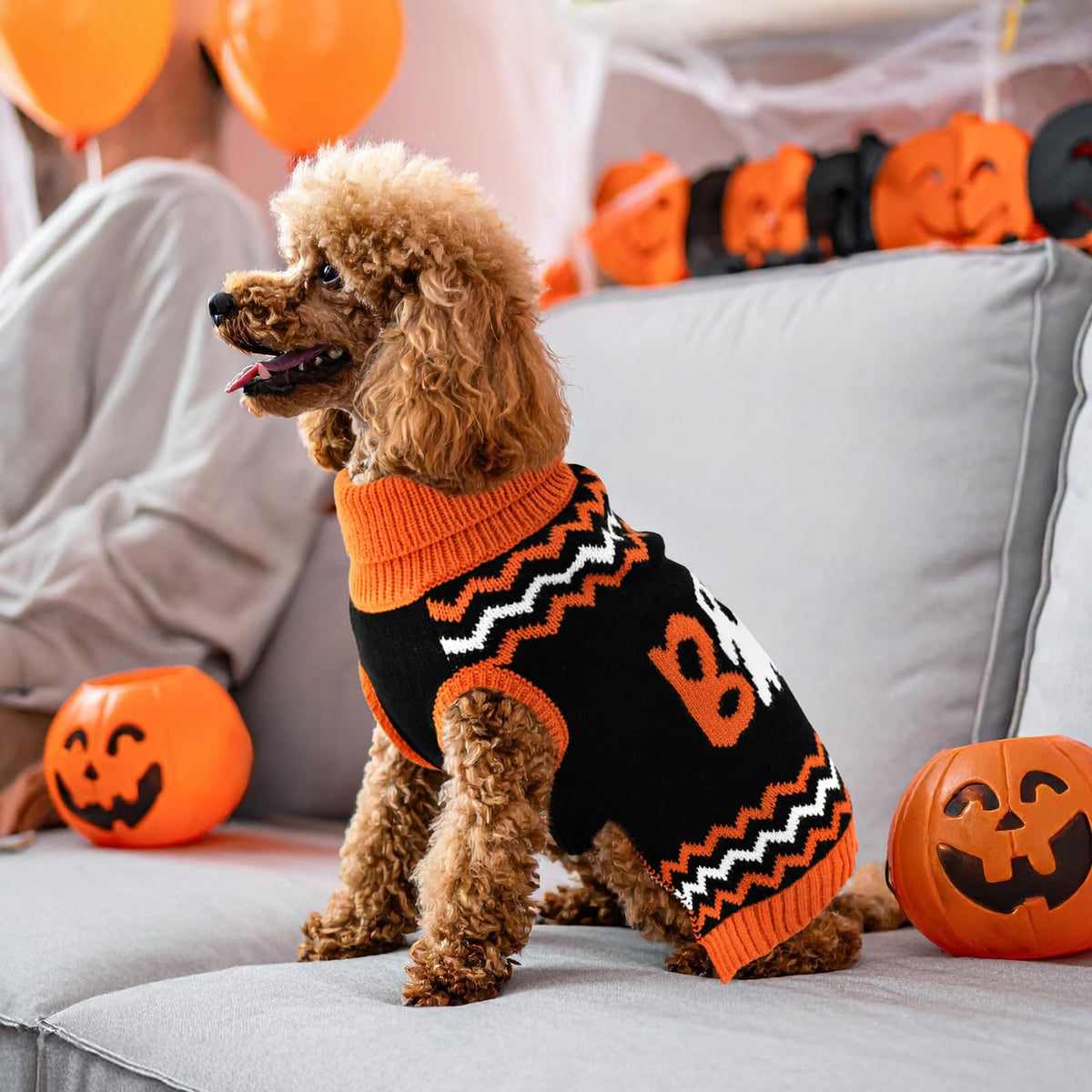 Halloween Dog Stripe Sweater Cute Pumpkin Ghost Pattern Pet Knitwear Clothes Festival Boo Letters Outfits Halloween Costume for Small Middle Large Dogs 3XL (XXX-Large)