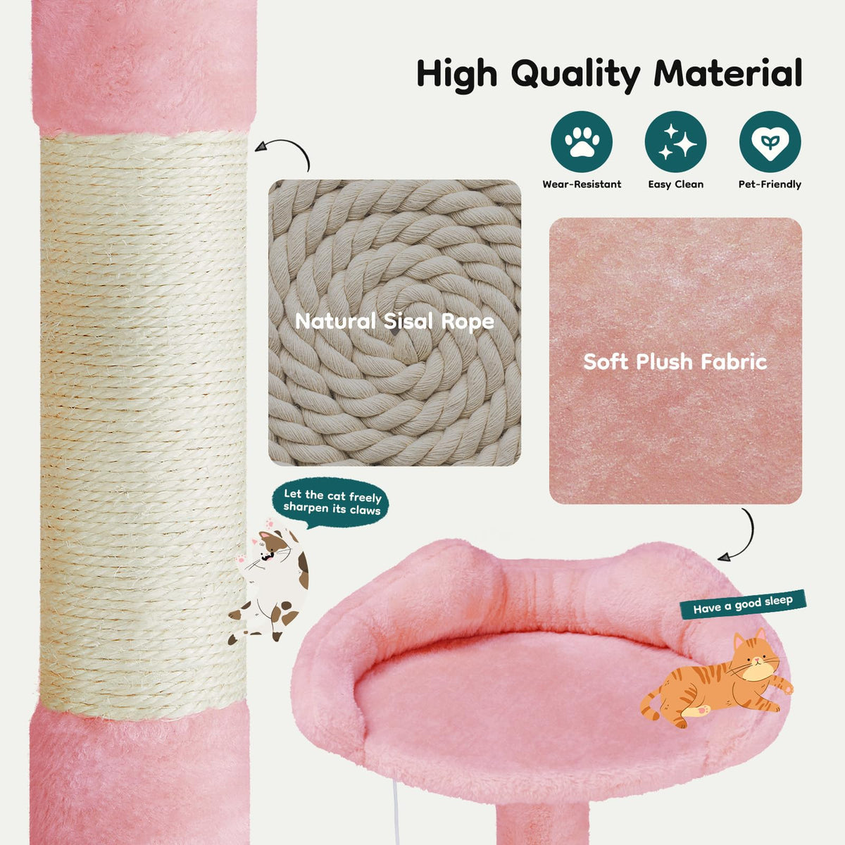 54 inch Cat Tree Tower with Scratching Posts (Pink / 54 Inch)