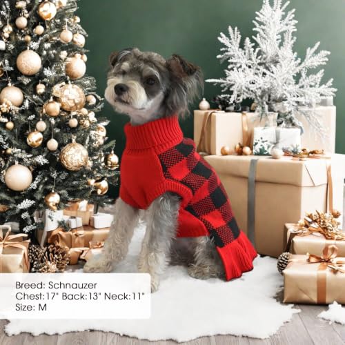 Dog Sweater Dress Plaid Knitwear for Medium Dogs Girl Christmas Clothes (Red / Medium)
