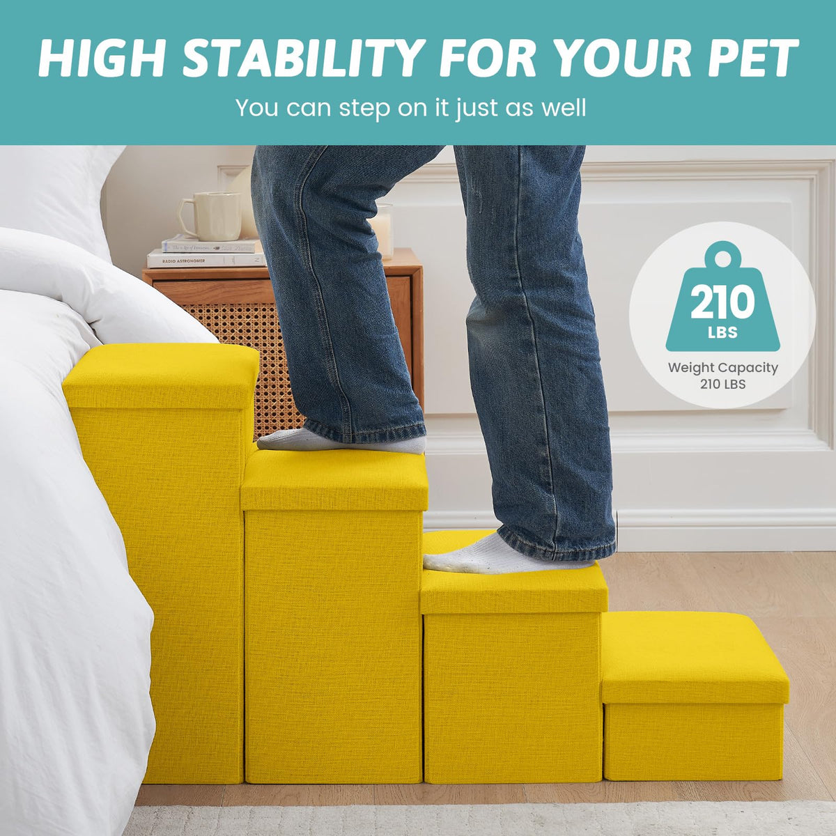 Dog Stairs with Storage (Yellow / 28.5"L x 17"W x 16.7"H)