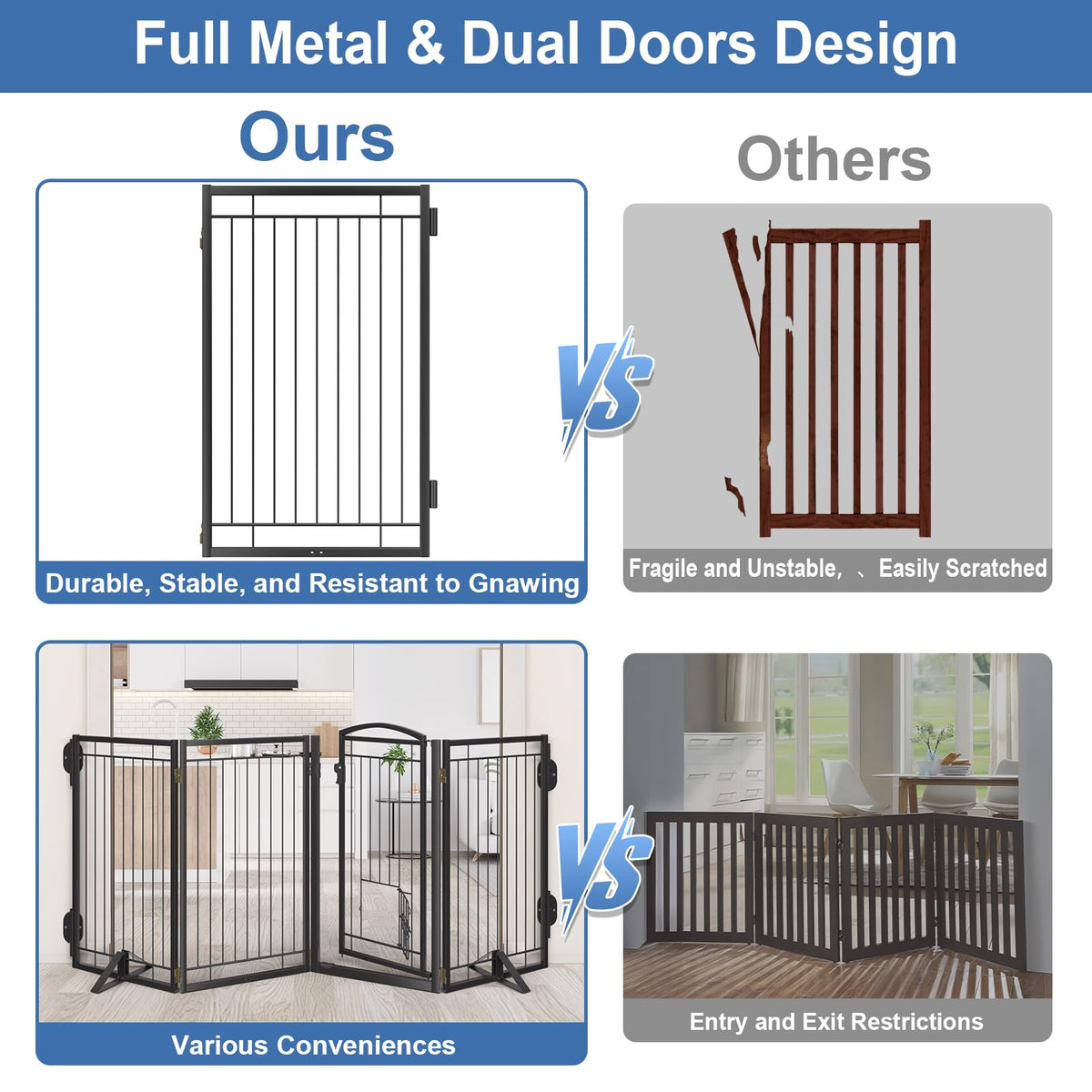 Full Metal Freestanding Dog Gate for Indoor & Outdoor (Black / 【2 Panels】40"W×32"H)