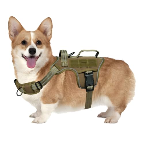 Dog Harness Tactical No Pull for Small Sized Dog with Handle (Khaki / S(Neck:16-22",Chest:20-28"),18-35 lbs)