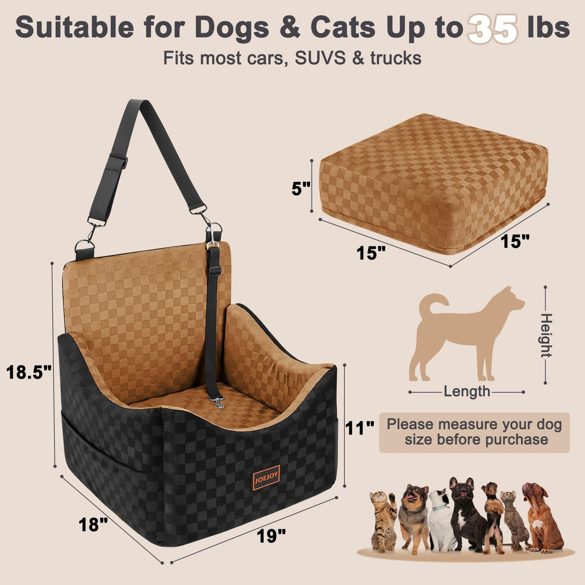 Elevated Dog Car Seat for Small (Medium / Brown)