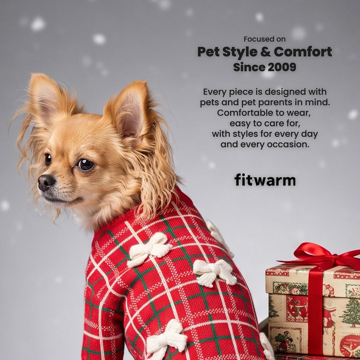 Plaid Bow Dog Jacquard Sweater (Large / Plaid Bow)