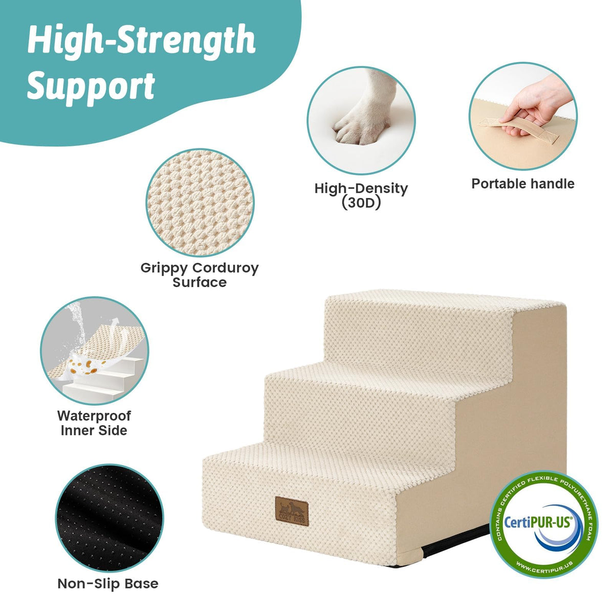 Dog Stairs for Small Dogs (Beige / 15.7x17.7x13.7 inch)