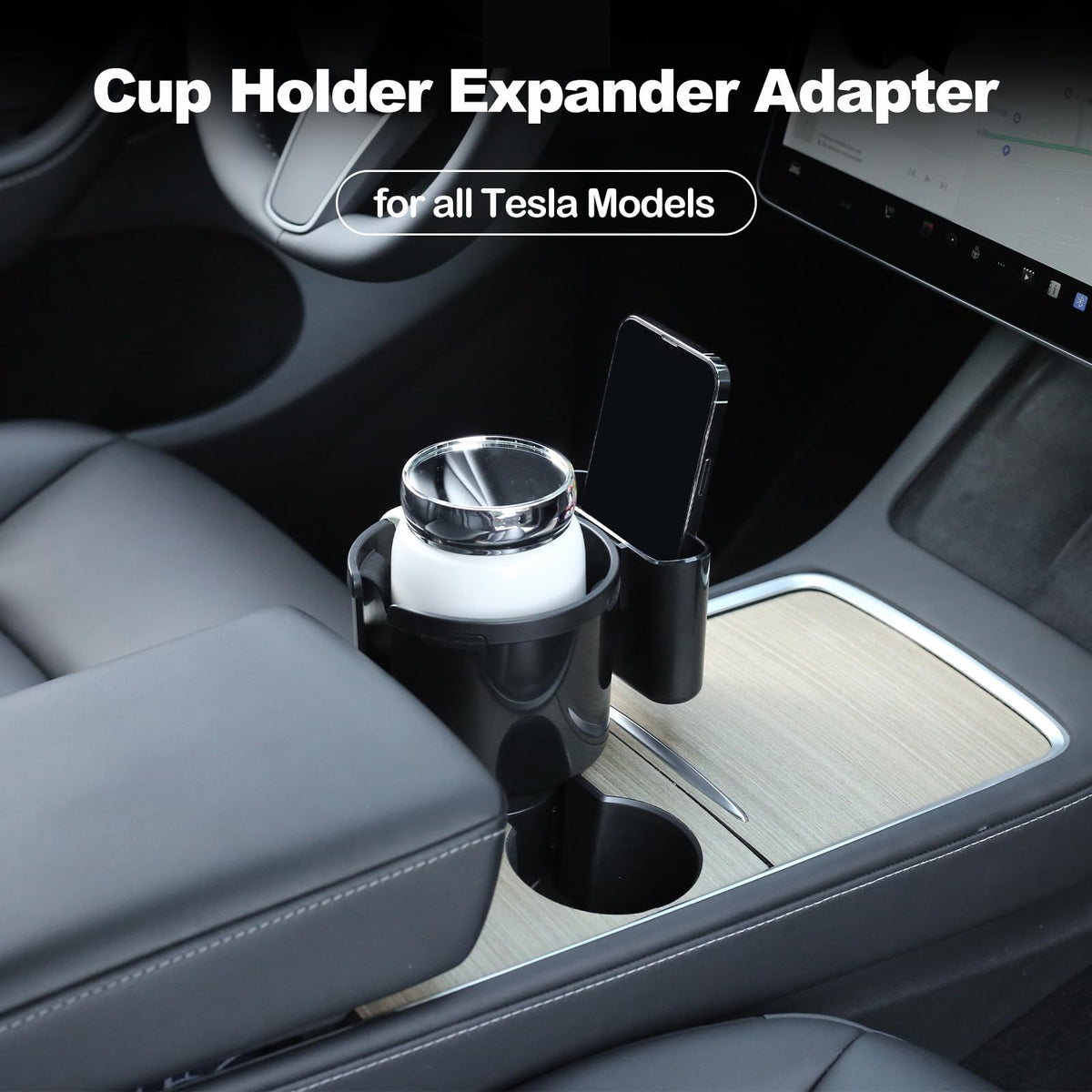 2-in-1 Car Cup Holder Expander with Phone Holder, Universal Cup Holder Adapter, Fits Yeti 14/24/36/46oz, Hydroflask 32/40oz & Large Water Bottles, Adjustable Base Fits Tesla, Truck, RV, SUV (Max)