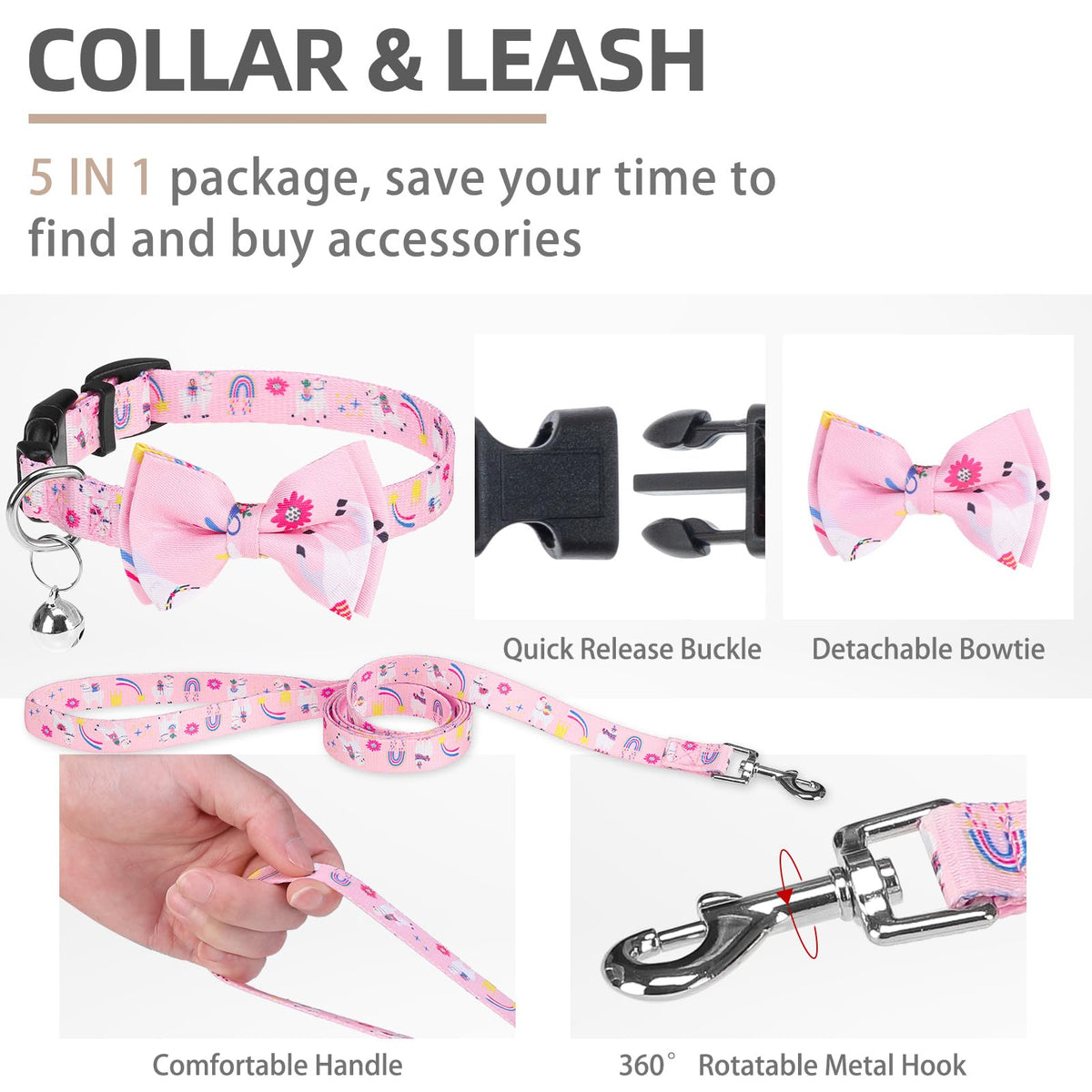 Dog Harness Collar and Leash Set No Pull for Small Medium Sized (Light Pink(Alpaca) / S (CHEST 14.5"-16"))