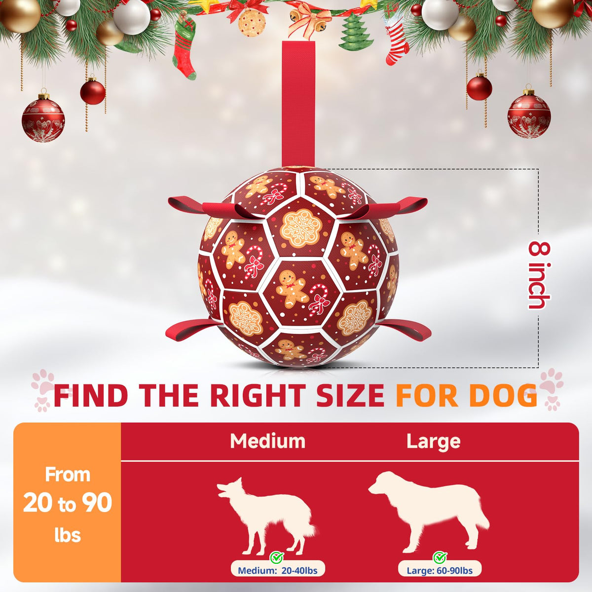 Dog Soccer Ball with Straps (7 Inch / Christmas)
