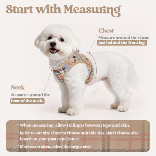 Dog Harness Medium Sized and Leash Set (Beige Plaid / M (chest: 16 - 18.5"))